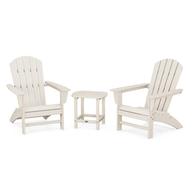 POLYWOOD Nautical 3-Piece Adirondack Set w/ South Beach 18-Inch Side Table - Sand